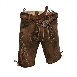 Shorts bavarois pour hommes en cuir suédé véritable ISONZ, brodés, style Lederhosen, pour l'Oktoberfest, avec fermeture boutonnée, couleur personnalisable - Product Image 1