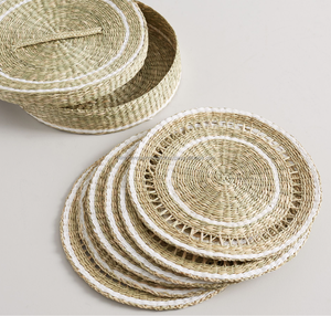 Napperons ronds en jonc de mer avec bord bleu | 3 couleurs napperons naturels tissés à la main pour mariage à la maison hôtel restaurant - Product Image 2