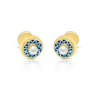 Pendientes de oro redondos con diseño de mal de ojo y Perla natural Joyas elegantes de perlas - Product Image 1