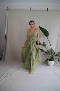 Boho imprimé Maxi robe Design fleur impression en mousseline de soie licou dos nu sans manches imprimé fleuri longue robe élégante plage fête - Product Image 5