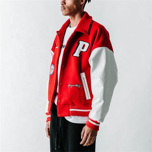 Veste d'hiver personnalisée OEM pour hommes, mince laine avec broderie en chenille, manches à rayures, style universitaire Letterman, col montant avec capuche - Product Image 3