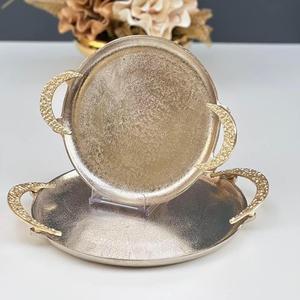 Plateau de service rectangulaire en aluminium Plateau de service de table décoratif pour mariage et hôtels avec poignée lunaire Plats à usage de cuisine - Product Image 4