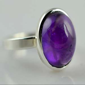 Navya <b>Craft</b> Handmade 925 Sterling Silver Boho Statement <b>Ring</b> Amethyst Oval Pear Shape Women's Size 4 for Christmas Anniversary - Product Image 6