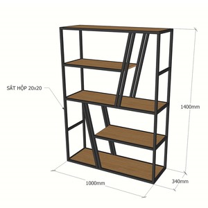 ชั้นวางของตกแต่งไม้ไผ่และไม้พร้อมโครงเหล็ก 100x34x140 ซม. สำหรับห้องนั่งเล่น - Product Image 5