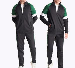 Survêtements décontractés pour hommes, ensemble deux pièces zippé, respirant, en tissu épais, couleur unie, pour le sport - Product Image 1