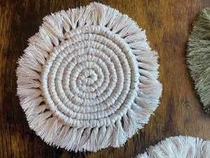 Modern Stylish Macrame Drink <b>Coasters</b> Cotton Woven Absorbent Mats Tassels Luxury Handmade Customizable Size Table Decor Gift Set - Product Image 2