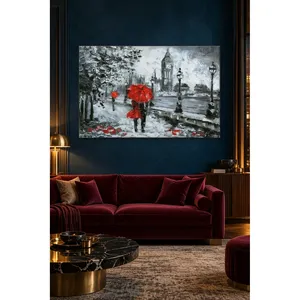 Couple Fida avec parapluie rouge à Londres, impression sur toile - Product Image 1