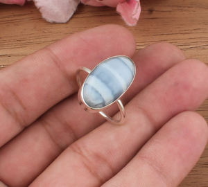 Natural Blue Lace Agate Gemstone <b>Ring</b> Handmade 925 Sterling Silver Oval <b>Statement</b> Jewelry <b>for</b> <b>Women</b> - Product Image 1