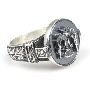 Anillo para hombre hecho a mano con incrustaciones de águila anatólica, chapado en rodio, joyería fina para uso diario, 14,89 gr. - Product Image 3