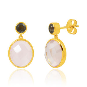 Pendientes de varias piedras de cuarzo rosa de plata de ley 925, nueva moda, joyería fina personalizada, chapado en oro para regalo de aniversario de boda - Product Image 2