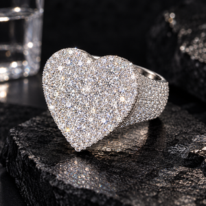Bague Hip Hop en Moissanite CVD Ronde Certifiée Testeur de Diamant, Cœur, Haute Qualité, Argent Sterling 925, Sertie de Pierres, Bijoux Fins pour Hommes - Product Image 2