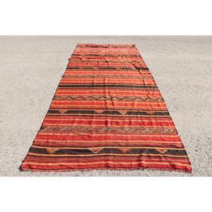 พรมคิลิมวินเทจ ขนาด 4.8x11.4 ฟุต สีน้ำตาลแดงลายตาราง ทำจากขนสัตว์แบบตุรกี - Product Image 1