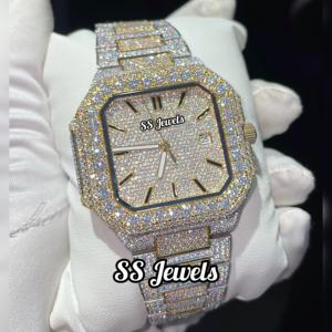 สินค้ามาใหม่นาฬิกาอะนาล็อกระบบกลไกของผู้ชายชุบทอง14K ใส VVS เพชรสีขาวเต็มรูปแบบสแตนเลสจากญี่ปุ่น - Product Image 1