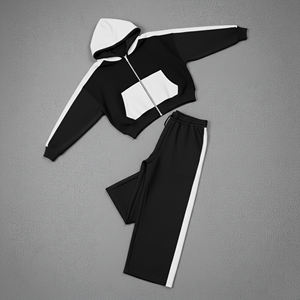 Custom Made 100% Cotton Color Block Baggy Sweatpants & Zip Up Hoodie Set Custom Embriordery logo Breathable Tracksuit - Product Image 6