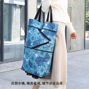 Wholesale Lightweight <b>Foldable</b> Women's Oxford Grocery <b>Cart</b> Shopping Trolley Bag Portable Trolley <b>Cart</b> Recycling Grocery Wheel - Product Image 2