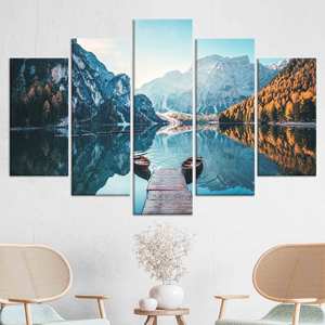 Tableau imprimé sur toile : Paysage de la montagne des Dolomites avec le lac Braies, lot de 5 toiles assorties - Product Image 1