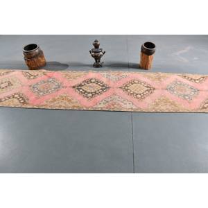 Traditional <b>Pink</b> Beige Large Area Rug 3.3 X 22.4ft Turkish Style Patchwork Rectangle Hallway Design <b>Wool</b> Viscose Latex for Teens - Product Image 3