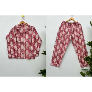 Conjunto de Pijama de Algodón para Novia, Estampado Floral Indio, Ligero, Ropa de Dormir para Mujer, Tejido Transpirable, con Botones, Estilo Casual - Product Image 1