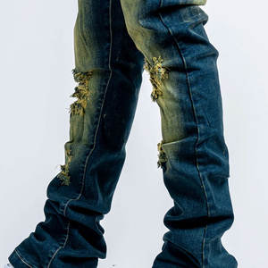 Custom Logo Hot Sale <b>Men's</b> <b>Jeans</b> Pant <b>High</b> <b>Waist</b> Slimming Street Style <b>Men's</b> Trouser Low Price Trendy Ripped <b>Men</b> Stacked Pant - Product Image 6