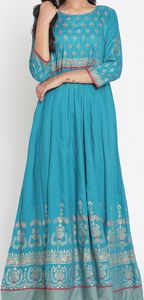 Tenue de fête traditionnelle indienne pour mariage, style Anarkali imprimé, entièrement cousue, en viscose rayonne, coupe trapèze, prête à porter pour femme, idéale pour l'été - Product Image 3
