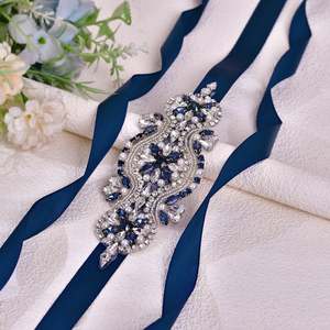 Bridella BS05ML-2 Navy Rhinestone & Pearl Adjustable Fit <b>Wedding</b> <b>Belt</b> Elegant Bridal Accessory - Product Image 2