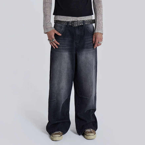 New Antique Wash Slim <b>Flare</b> Rigid PU Biker Rip and Repair Denim <b>Jeans</b> for <b>Men</b> Stylish Stacked Black Distressed Denim <b>Jeans</b> - Product Image 1