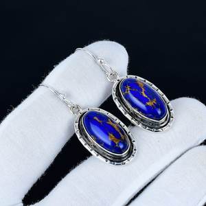 Pendientes de Turquesa Azul Cobre, Pendientes Boho, Pendientes de Piedras Preciosas de Forma Ovalada, Joyería de Plata de Ley 925, Compromiso para la Mejor Amiga - Product Image 5