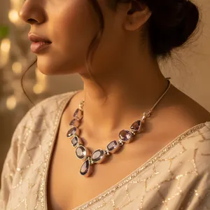 Collar de Plata de Ley 925 con Gema de Amatista de Art Palace, Cierre Seguro, Chapado en Rodio, Cadenas Clásicas y Modernas para Mujer, para Bodas y Fiestas - Product Image 2