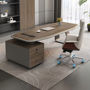 Bureau de direction moderne de luxe en bois, poste de travail extensible de haute technologie, table de direction pour PDG, montage facile - Product Image 1