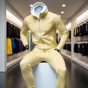 Men's <b>White</b> Hooded <b>Tracksuit</b> Full Zipper Sporty Style Quick Dry Spandex Polyester Regular Fit Spring Solid Color Side Pockets - Product Image 2