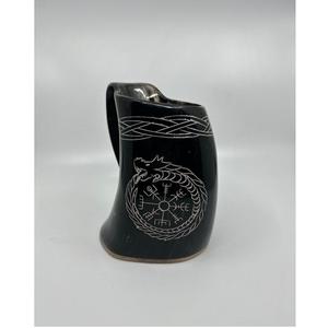 Tasse en corne pour hommes et femmes Véritable corne de Viking artisanale Original indien vendeur entier tasse en corne gravée couleur naturelle - Product Image 1