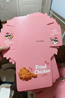 Boîte d'emballage personnalisée rose pour poulet, boîte alimentaire en papier à emporter pour ailes de poulet frites, restaurant de restauration rapide avec poignée
