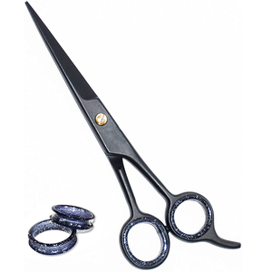 Couleur noire coupe de cheveux ciseaux de coiffeur lame tranchante rasoir bord taille 6.5 pouces Salon coiffure ciseaux avec anneau en caoutchouc fantaisie - Product Image 1