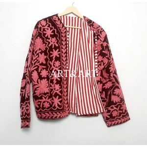 Veste courte pour femme en velours bohème brodée à la main, motif floral, éco-responsable, matelassée, imprimée, 100% coton, coque en coton - Product Image 6