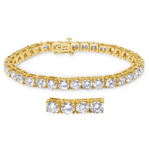Pulsera de tenis de diamante redondo Natural para mujer, de oro amarillo de 14K - Product Image 1