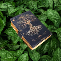 Journal en cuir véritable, grand grimoire, design d'arbre de vie en relief, couverture rigide avec reliure cousue, livre de sorts vierge