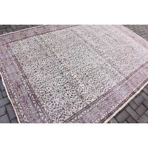 Tapis turc Vintage classique 7.2x10 pieds rectangulaire grande surface blanc marron Patchwork Design coton biologique peluche Pile Latex - Product Image 2