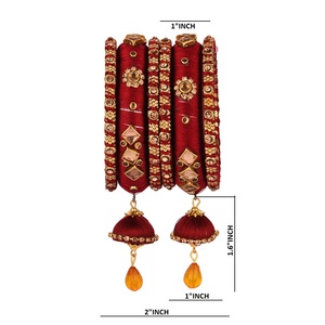 Conjunto de brazalete indio CZ Crystal Kundan hilo de seda borlas pulseras brazalete joyería para mujeres niñas - Product Image 4