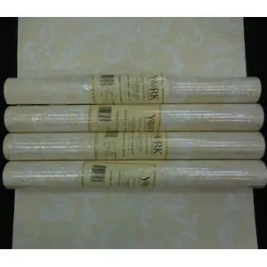 วอลเปเปอร์ลายทางเรขาคณิตที่ทันสมัยกันไฟพีวีซีม้วนคู่หมุนวนสีขาวและสีเหลืองแบบดั้งเดิมสำหรับห้องนอน-ล็อต4ชิ้น - Product Image 1