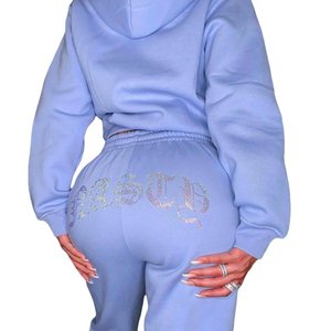 Gran calidad Casual Sweatsuit para damas Glitter Rhinestones Otoño Invierno Chándal Conjunto de dos piezas Mujeres Conjunto de 2 piezas - Product Image 4