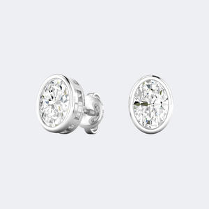 Pendientes de Diamantes Ovalados de 1.00CTW con Engaste de Bisel, Oro de 14k, Diamantes Cultivados en Laboratorio, Color D, Joyería Minimalista Solitaria para Mujer, Par - Product Image 5