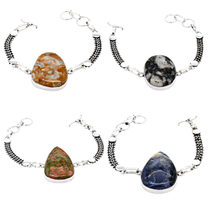 Women's Fashionable Brass <b>Bracelet</b> with Natural Crystal Chunky Sodalite Unakite Other Mix Gemstones - Product Image 3