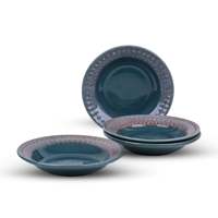 Ensemble de 4 assiettes à collation en céramique bleue vintage de 7,5 pouces, lavables au lave-vaisselle, durables, écologiques, pour la maison et les hôtels
