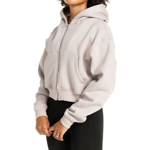 Wholesale Cotton Ladies Blank <b>GYM</b> <b>Long</b> <b>Sleeve</b> Tracksuit Crop <b>Tops</b> Crop <b>Top</b> Sweatshirt Custom LOGO Cropped Zipper Hoodie 2026 - Product Image 3