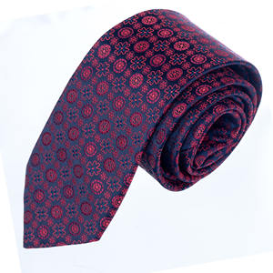 เนคไทพิเศษสีกรมท่าและสีแดงดอกไม้ทำด้วยมือจากตุรกี - Product Image 1
