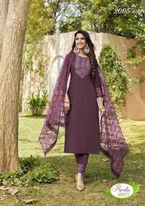 Colección de tres piezas de viscosa elegante con Secuencia de bordado pesado trabajo Kurti pantalón con proveedor Dupatta de Surat - Product Image 5
