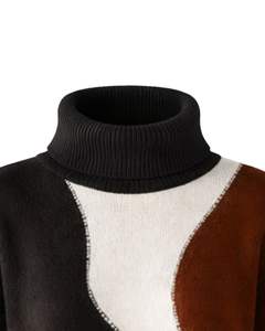 Custom Premium Women Turtleneck Color Block Knit Sweater Soft Warm Winter Pullover Casual Fashion Top Black <b>Brown</b> White Color - Product Image 5