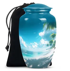 Urne commémorative sur le thème de la plage, chef-d'œuvre, urne de plage océanique pour les cendres - Product Image 1