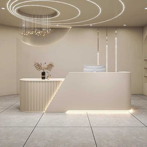Modern High Gloss Solid Surface Reception <b>Desk</b> with LED Light Custom Color Front Welcome Counter Luxury Reception Table for Beau - Product Image 3