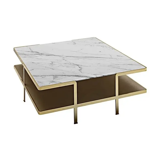 modern design Living Room Home Furniture gold glass top stainless steel Square coffee table center coffee table